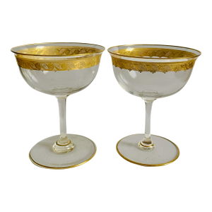 Early 20th Century Gold Banded Champagne Coupes- A Pair