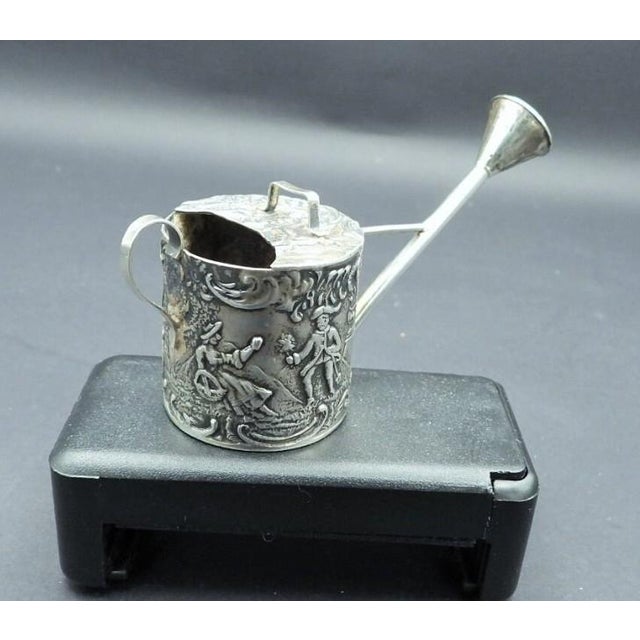 Antique Miniature Dutch or Hanau Continental Silver Pastoral Scene Gardening Watering Can For Sale In Monterey, CA - Image 6 of 8