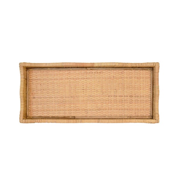 2020s Matthew Izzo Home Wavey Small Scallop Edged Rectangle Rattan Tray For Sale - Image 5 of 7