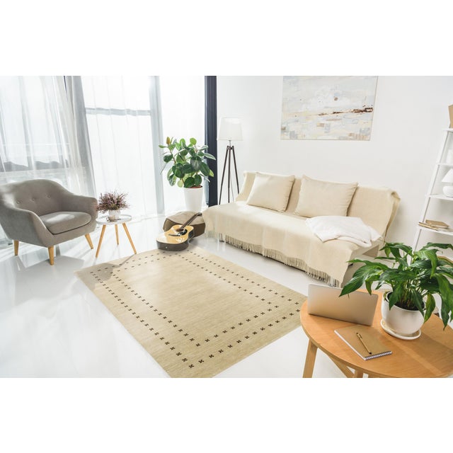 Beige 9x12 Jasmine Alluring Beige Solid Open Modern Handmade Wool Carpet Rug For Sale - Image 8 of 8