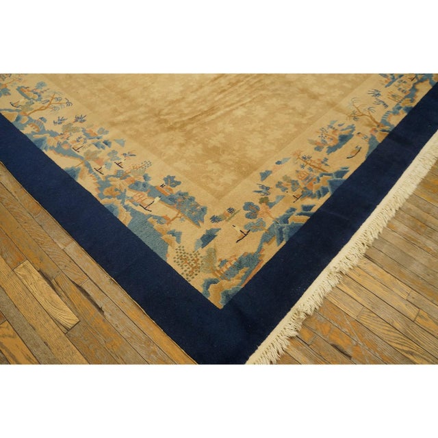 Beige 1920s Traditional Beige Field Landscape Scene Deco Antique Peking Chinese Rug For Sale - Image 8 of 10