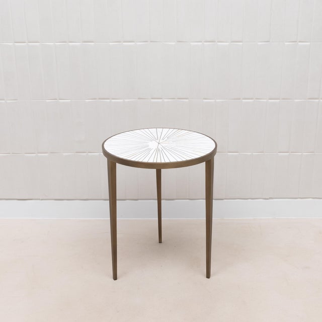 Side Table in White Shagreen and Mother of Pearl With Bronze Patina Brass by R&y Augousti For Sale In Los Angeles - Image 6 of 10