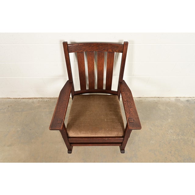 Early 20th Century Stickley Style Antique Mission Oak Arts & Crafts Rocking Chair, Circa 1910 For Sale - Image 5 of 11