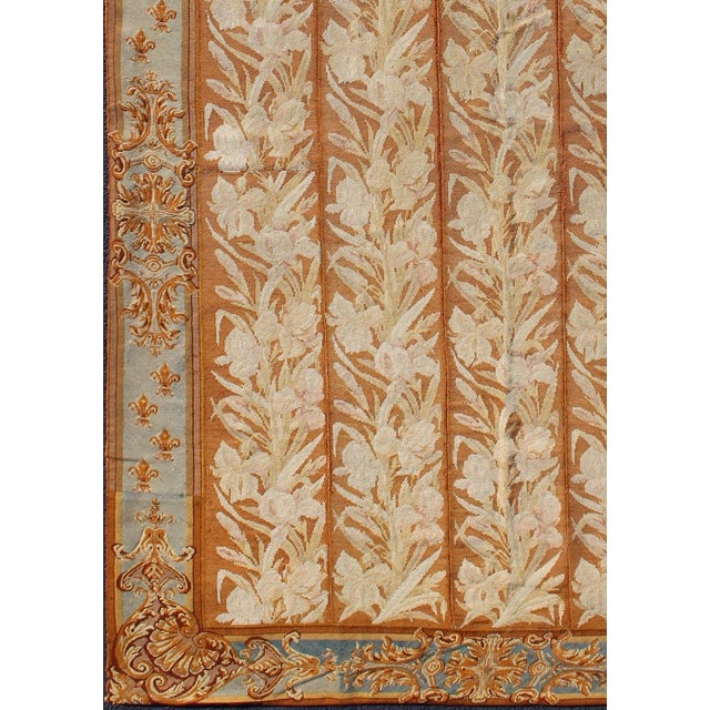 Islamic Antique Aubusson Tapestry With Golden Column Panels of Irises 4'10" X 8'10" For Sale - Image 3 of 9