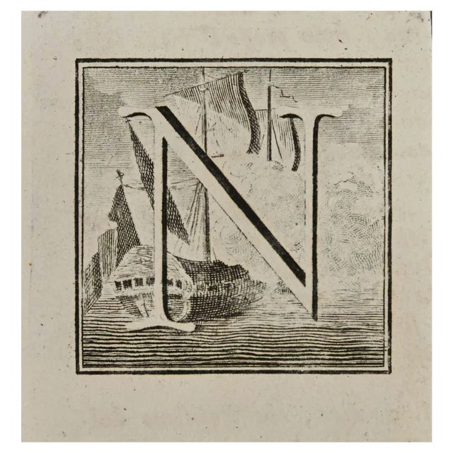 Luigi Vanvitelli, Letter of the Alphabet N, Etching, 18th Century For Sale