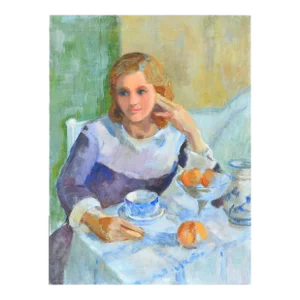 Tea Time Figurative in Original Oil on Canvas by Patricia Gillfillan