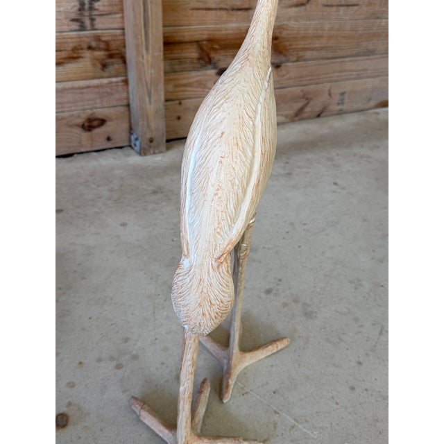Beige Vintage Carved Wood Crane Coastal Bird Floor Sculpture For Sale - Image 8 of 12
