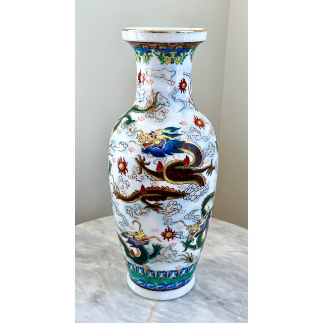 Ceramic 1980s Chinese Hand Painted Dragon Vase For Sale - Image 7 of 13
