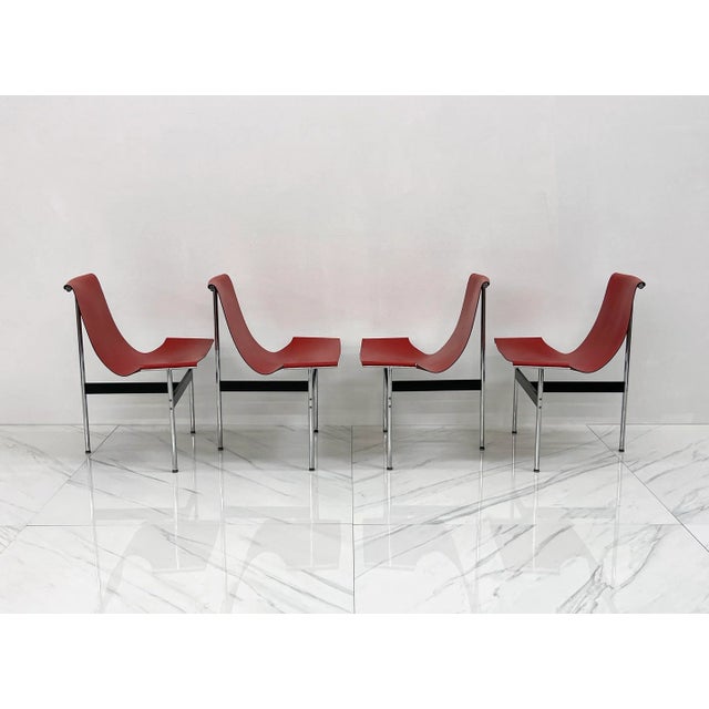 Set of Four Red Leather T Chairs, Katavolos & Littell & Kelley For Sale In Los Angeles - Image 6 of 11