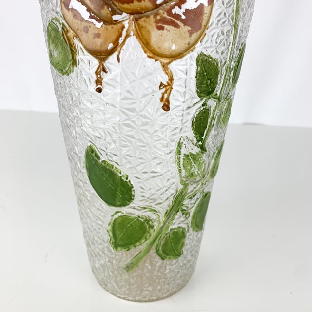 Vintage Art Nouveau Floral Roses Art Glass Vase For Sale - Image 4 of 9
