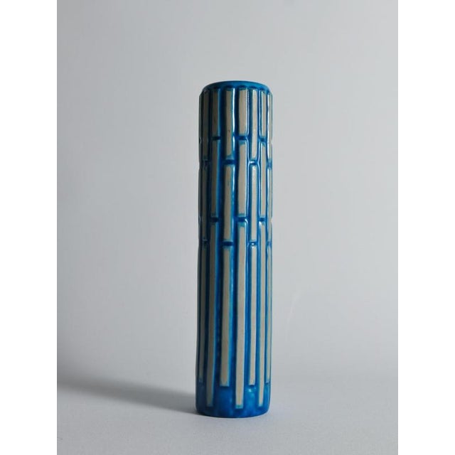 Tall Slender Blue Ceramic Cylinder Vase by Carl-Harry Stålhane for Rörstrand, 1960s For Sale - Image 9 of 18