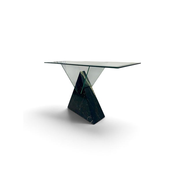 Postmodern 1980s Postmodern Triangle Marble Base Console Table in the Style of Massimo Vignelli . For Sale - Image 3 of 12