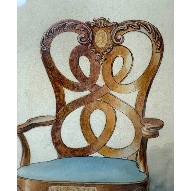 Paint Antique 19th Century Original Wooden Dining Armchair Chair Watercolor Painting For Sale - Image 7 of 9