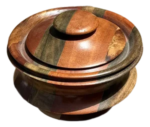 Vintage Inlay Wood Round Lidded Box