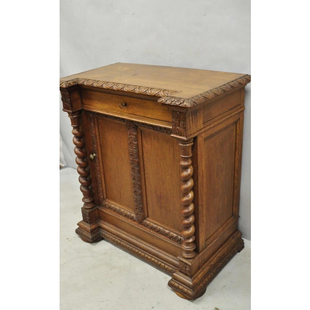 Antique Renaissance Revival Oak Wood Spiral Barley Twist Jelly Liquor Cabinet For Sale - Image 18 of 18