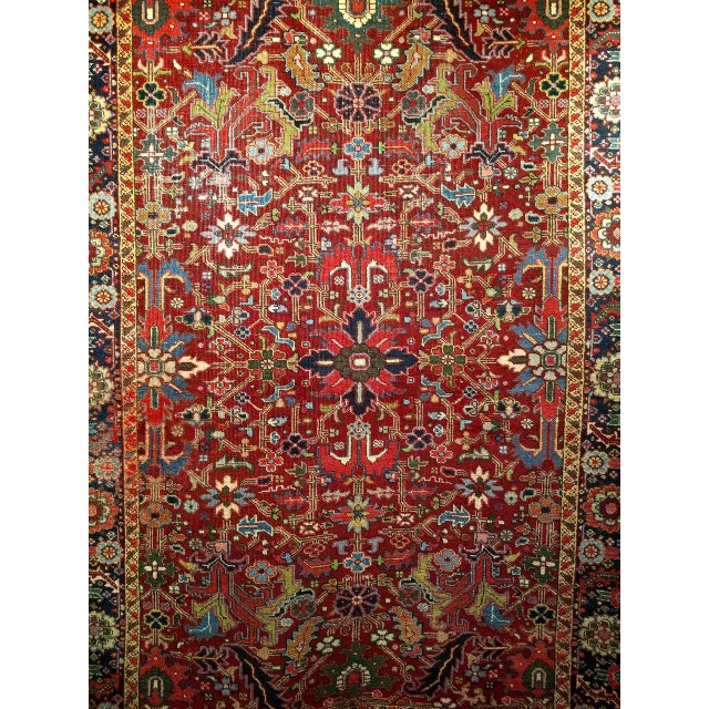 Red Vintage Persian Heriz Serapi Rug, Hand-Knotted Wool, All-Over Geometric Pattern, Red & Navy, 7x10 For Sale - Image 8 of 14
