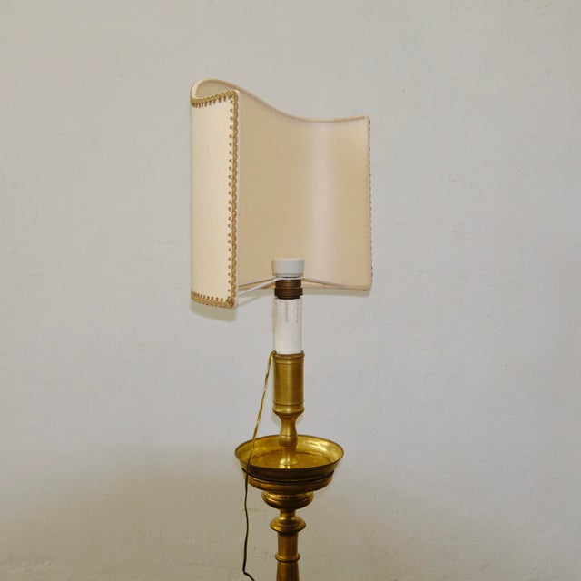 19th Century Brass Torch Lamp with Lampshade For Sale - Image 14 of 16