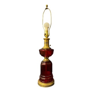 1940s Paul Hanson Red Glass Brass Table Lamp For Sale