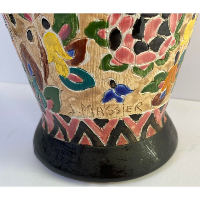 Early 20th Century French Art Nouveau Hand-Painted Ceramic Floral Vase Signed Jérôme Massier For Sale - Image 5 of 7