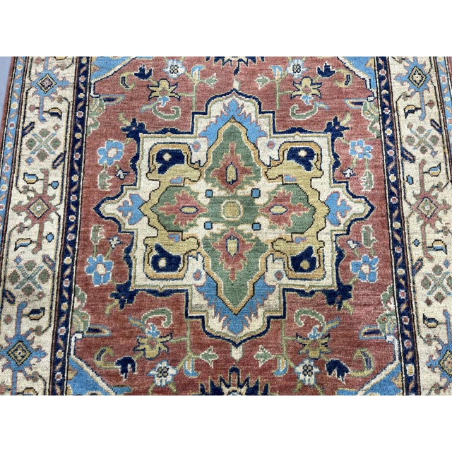 Terracotta Persian Style Heriz Wool Rug With Blue Accents, 3'11" X 6'3" For Sale - Image 6 of 14