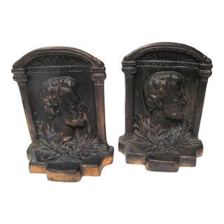Rare Abraham Lincoln Bronze Bookends Circa 1910 Profile Relief For Sale