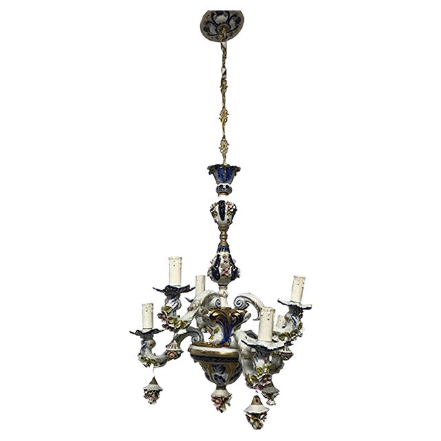 Vintage French Porcelain Flower Chandelier For Sale