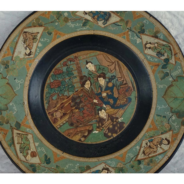 Asian Antique Mid 19th Century Ornate Antique Japanese Lacquer Chinoiserie Wooden Plate For Sale - Image 3 of 4