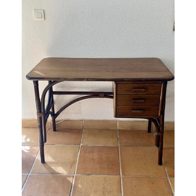 Rattan Desk with 3 Drawers, 1950s For Sale - Image 17 of 17