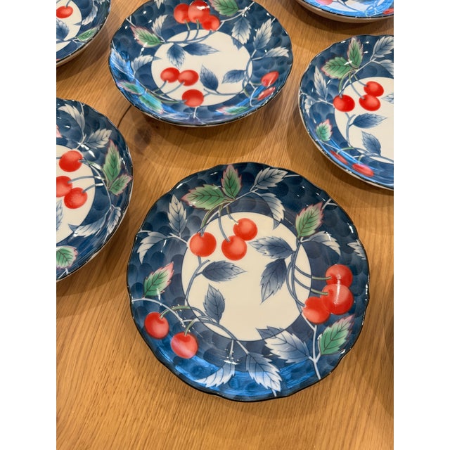 Ceramic Late 20th Century Set of 10 Vintage Salad/Dessert Plates Featuring a Red Cherry Pattern For Sale - Image 7 of 9