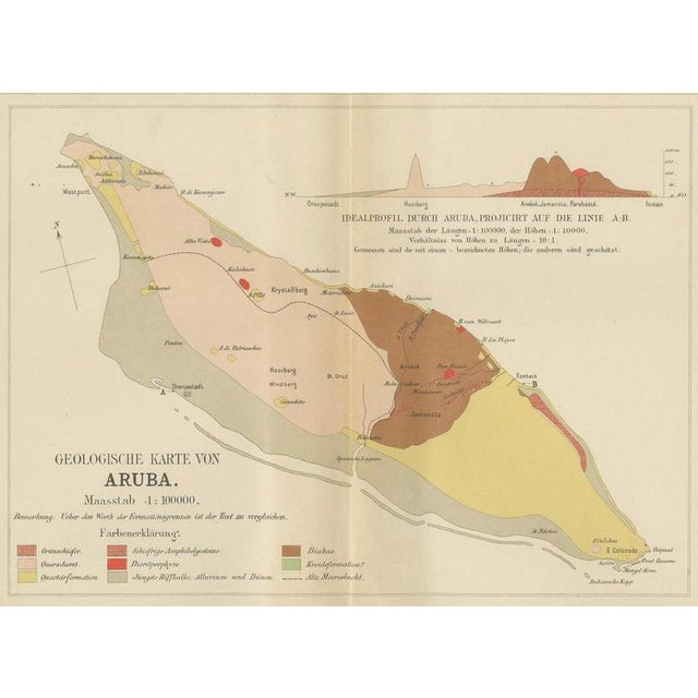 Paper Antique Geological Map of Aruba by Karl Martin, 1888 For Sale - Image 7 of 9