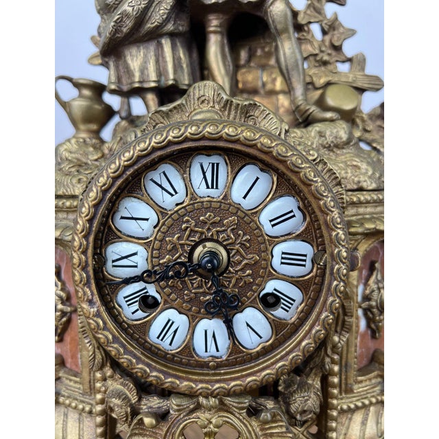 Vintage Brass Figurine Mantel Clock For Sale - Image 10 of 18