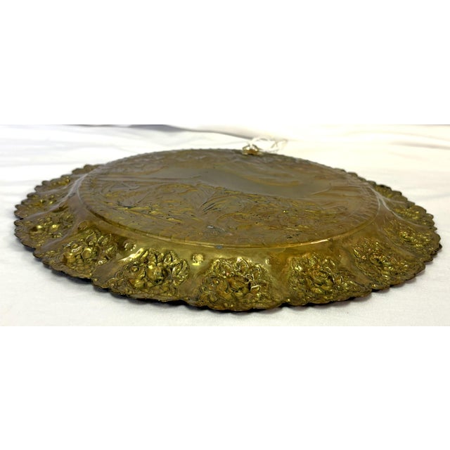 Vintage Embossed Brass Charger Plate Featuring Leaping Hare Surrounded by Flowers For Sale - Image 11 of 13