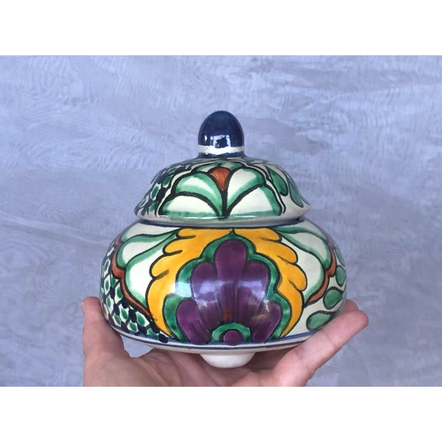 Blue Vintage Mexican Pottery Sugar Bowl & Creamer Pitcher Set For Sale - Image 8 of 13