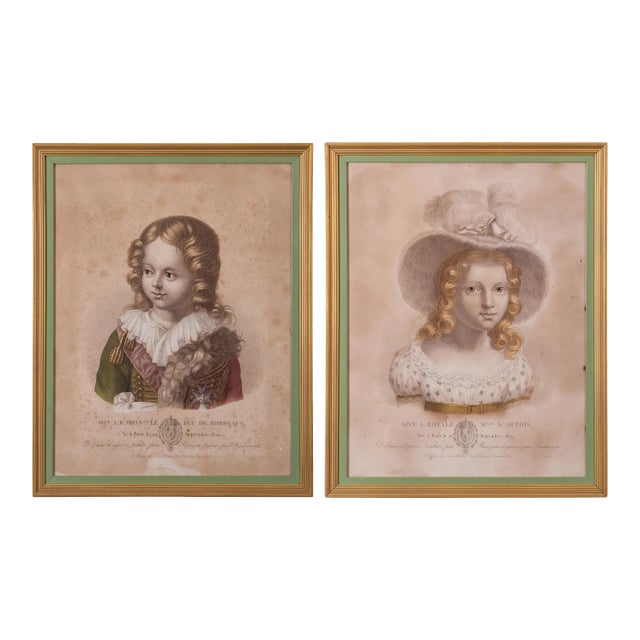 Prince Henri, Count of Chambord and Princess Louise D’Artois Engravings, C.1825 For Sale