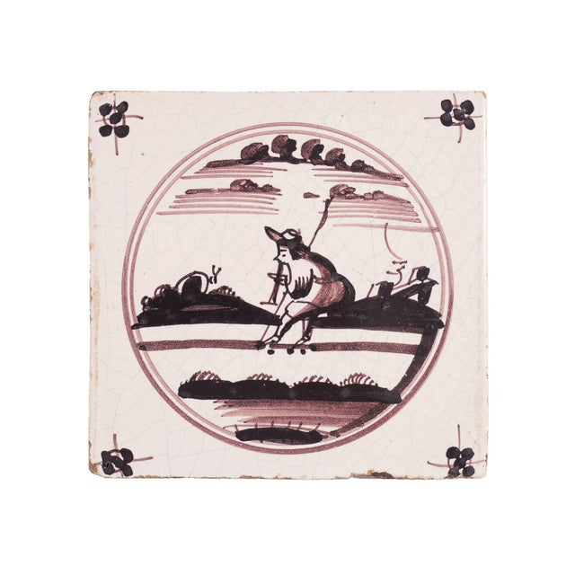 Ceramic Set of 7 Mulberry Decorated Figural Delft Faience Tiles, C. 1680-1700 For Sale - Image 7 of 16