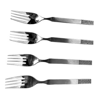 Vintage Danika Stainless Steel "Celtic Knot" Pattern Dinner Forks- Set of 4 For Sale