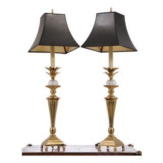 1980s Wildwood Crystal & Brass Regency Table Lamps W. Shades - a Pair For Sale