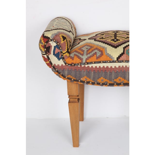 High Confortable Handmade Vintage Kilim Upholstery Living Room or Entryway Bench For Sale In Tampa - Image 6 of 8