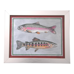 Fish Trout Americana Sport Folk Art Pink Gray Yellow Green Original Oil Painting by Cleo Plowden