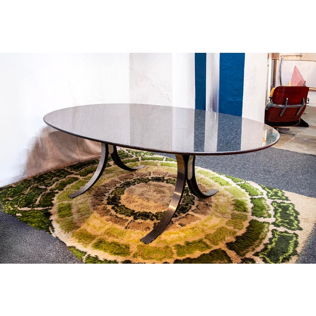 Table with metal frame and oval marble top. Model T102 Designed by Eugenio Gerli and Osvaldo Borsani Manufacturer: Tecno...