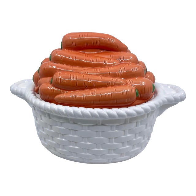 1970s Vintage Carrot and Basketweave Tureen For Sale