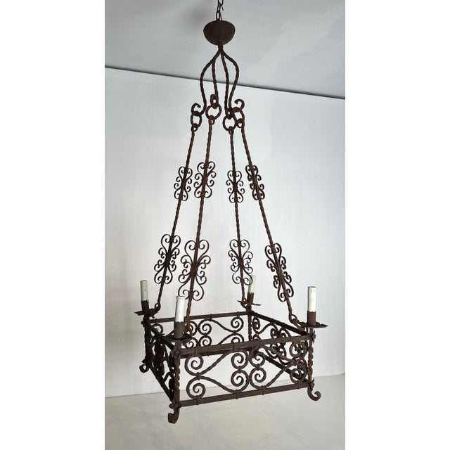 1950s Gothic Style 8-arm Wrought Iron Chandelier. Circa 1950 For Sale - Image 5 of 12