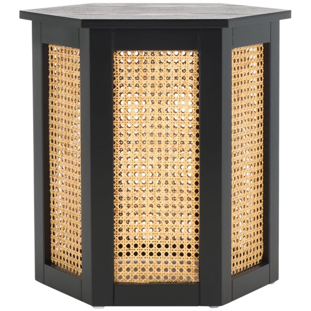 Danez Hexagon Cane Accent Table in Black / Natural For Sale - Image 9 of 9