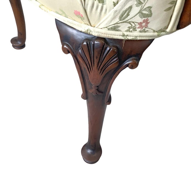 Pair of Georgian Revival Armchairs, Vintage Floral Upholstery For Sale - Image 12 of 18