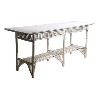 Early 20th Century Large Stick Wicker Console Table in White Paint Finish For Sale