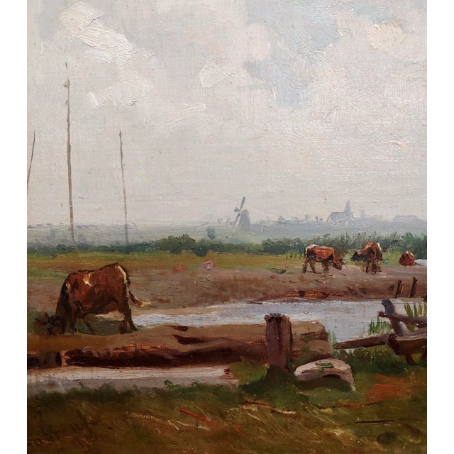19th Century 19th Century Dutch Farm Landscape - Oil Painting For Sale - Image 5 of 9