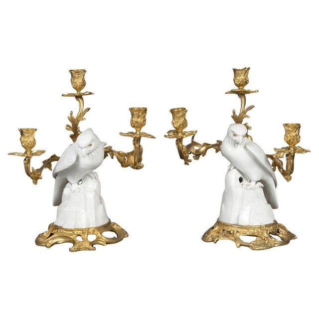 Japanese Porcelain and Gilt Bronze Falcon Candelabras, 19th Century, Set of 2 For Sale - Image 12 of 12