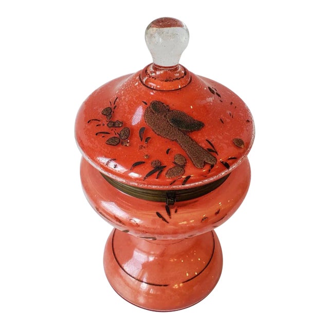 Antique Czech Bohemian Art Glass Coralene Tantalus For Sale