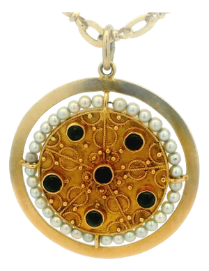 Late 19th Century Victorian c.1880 18k Gold Pendant With Sapphires and Pearls