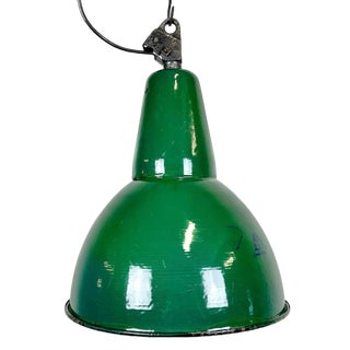 Industrial Green Enamel Factory Lamp with Cast Iron Top, 1960s For Sale